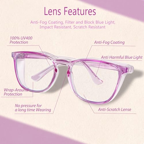 Feaglo Safety Glasses, Anti Fog Safety Goggles for Women Men, Blue Light Blocking Stylish Eye Protection Glasses Side Shield - color: Purple+rainbow