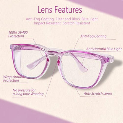 Feaglo Safety Glasses, Anti Fog Safety Goggles for Women Men, Blue Light Blocking Stylish Eye Protection Glasses Side Shield - color: Purple+rainbow