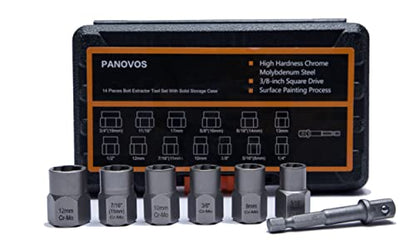 Screw Bolt Nuts Extractor Socket Set, 14 Pieces Impact Bolt & Nut Remover Set, Stripped Lug Nut Remover, Extraction Set for Removing Damaged, Frozen, Rusted, Rounded-Off Bolts, Nuts & Screws