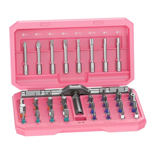 Professional 42 in 1 Magnetic Screwdriver Tool Kit Multi Functional Precision Bits for PC, Camera, Smartphone, Furniture, Bike – Ideal for Electronics & Home Repairs Pink - color: Pink, size: 42 PCS