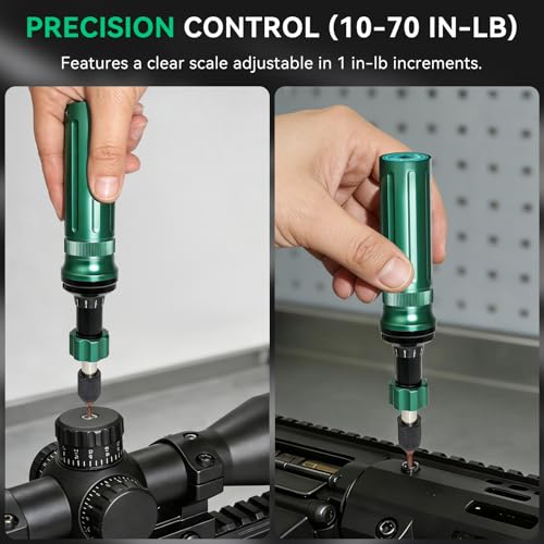Inch Pound Torque Screwdriver Set, 24 Pcs Professional Precision 1/4” Drive Torque Wrench 10-70 in-lb S2 Bits Adapter for Maintenance Tools Bicycle Repair Scope Mounting DIY Projects, Audible Click - color: Green+black