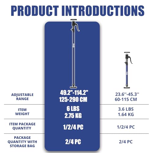XINQIAO Cabinet Jacks for Installing Cabinets, Heavy Duty Third Hand Tools Adjustable Support Pole from 49.2 in to 114.2 in, 2 PCS - size: 49.2"-114.2" 2PC