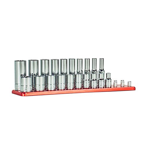 Capri Tools 1/4 in. Drive 12-Point Shallow and Deep Socket Set, SAE, 3/16 to 9/16 in., SAE, 20-Piece with Billet Aluminum Socket Rail - size: Shallow & Deep Set w. Rail / 3/16-9/16 in.