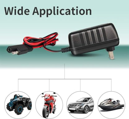 12V / 6V Battery Trickle Charger Maintainer, 1.5A Automatic Smart Float Charger Battery Charger for Motorcycle Lawn Mower Car Boat Tractor ATV, SLA VRLA Gel Cell AGM Lead Acid Batteries