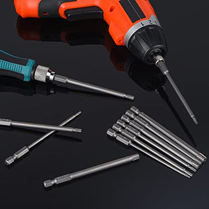 YDLQWCZ Torx Bit Set 11 Piece 4 Inch long Security Tamper Proof Star Bit Set S2 Steel 1/4" Hex Shank T6-T40 Magnetic Impact Driver Drill Bits - size: 4 In.