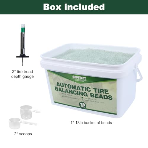 Tire Balance Beads for Truck 288 oz Balancing Beads for Motorcycle, Tempered Glass Tires Bead for Balancing Trailer, Car, Off-Road, with Tire Tread Depth Gauge - size: 18 lb (8.16 kg)