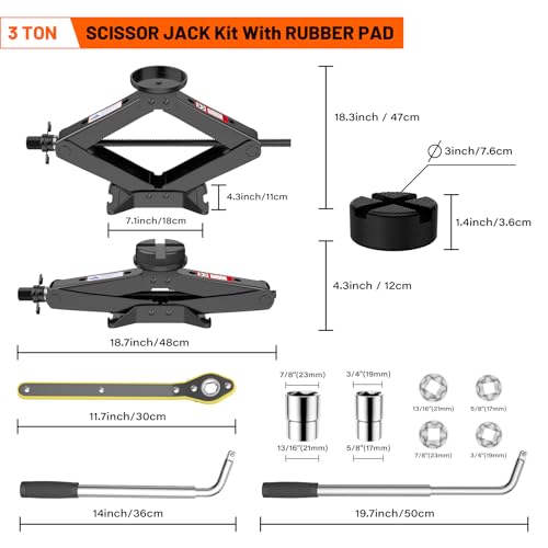 Scissor Jack 3 Ton, 4.1"-18.3" Lifting Car Jack, Heavy Duty Car Jack Kit, Portable Tire Changing kit with Lug Wrench, Tire Jack Tool for Car SUV MPV