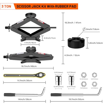 Scissor Jack 3 Ton, 4.1"-18.3" Lifting Car Jack, Heavy Duty Car Jack Kit, Portable Tire Changing kit with Lug Wrench, Tire Jack Tool for Car SUV MPV