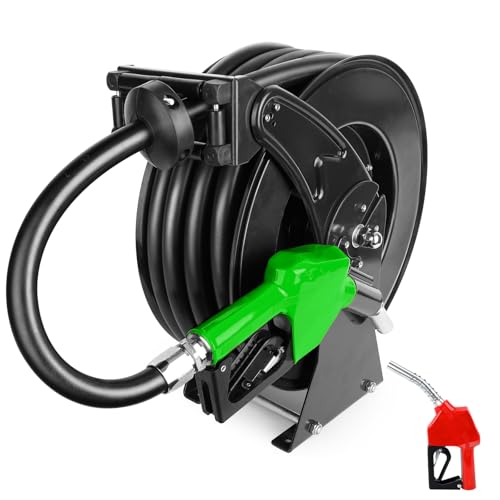 3/4 Inch Fuel Hose Reel Black, 300PSI Diesel Fuel Transfer Hose Working with 12V Pump & Tank, 3/4" x 50ft Retractable Hose Reel with Fuel Nozzle, Manual Reel for Boat Def Fluid Truck Bed Trailer Cart - color: Black, size: 3/4" x 50ft