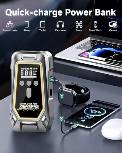 6000A Car Jump Starter with Air Compressor,Roadside Emergency | 150PSI,10-in-1 Car Jumper Starter Portable,LED Flashlight for Up to 10.0L Gas / 8.0L Diesel Engines,car battery charger