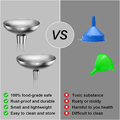 Serinar Stainless Steel Funnel, 2 Large and Small Mouth Filling Kitchen funnels, Liquids, fluids, Spices and Powders, Durable and Washable.