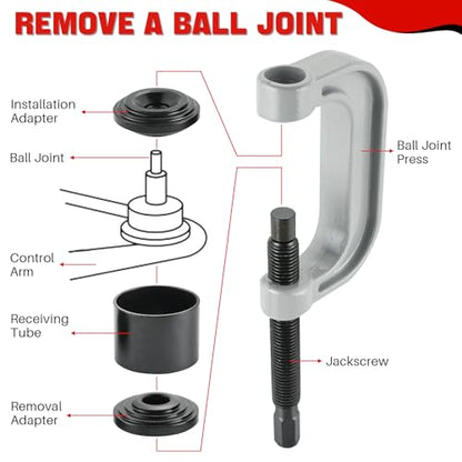 DASBET Ball Joint Removal Tool Kit | Ball Joint Press & U Joint Removal Kit Heavy Duty Ball Joint Press Fits Most 2WD and 4WD Cars Light Trucks 10PCS Ball Joint Service Tool Bushing Press Kit (Red) - color: Red
