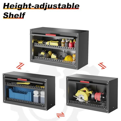 Kelueo Metal Garage Wall Cabinet,Storage Cabinet with Up Flip Door Design Wall Garage Cabinet with Adjustable Shelf and Magnetic System,Tool Cabinet with Anti-Fall Rails for Basement - size: 30"W- Up Flip Door