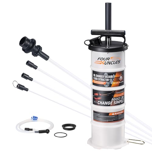 FOUR UNCLES Oil Extractor - Vacumm Fluid Extractor with Pump Tank Remover & Tubes for Oil Change and a Hose for Brake Bleeding - size: 6.5L Manual