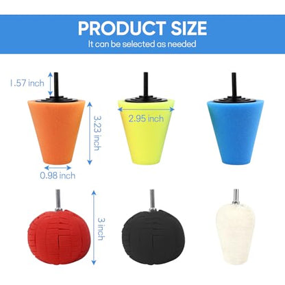 Hovom 6PCS Car Wheel Hub Drill Buffing Sponge Pads Kit, Car Polishing Foam, Sponge Buffing Cone and Polishing Ball Set, Wheel Cleaning Tools Polishing Pads for Drill Attachment (6PCS-4 Cones) - size: 6PCS-4 Cones