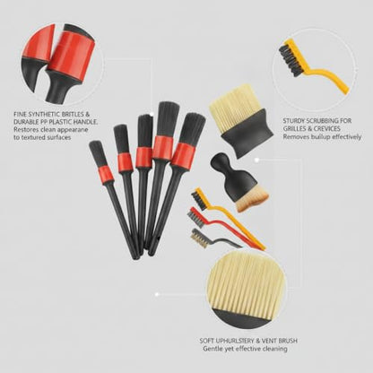 Car Detailing Brush Set, PP Plastic Cleaning Tools for Interior Vents, Dashboard, Wheels, and Exterior Crevices - size: 10.24 x 6.3 x 2.56 in