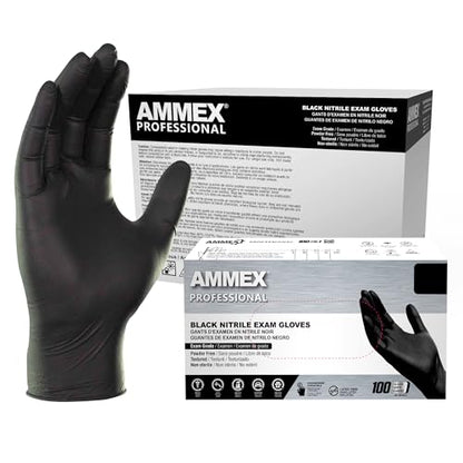 AMMEX Black Nitrile Exam Gloves, 3 Mil Medical Disposable Latex-Free Powder-Free, Non Sterile for Tattoo, Dental, Bulk - size: Large, style: 1 Case of 1000