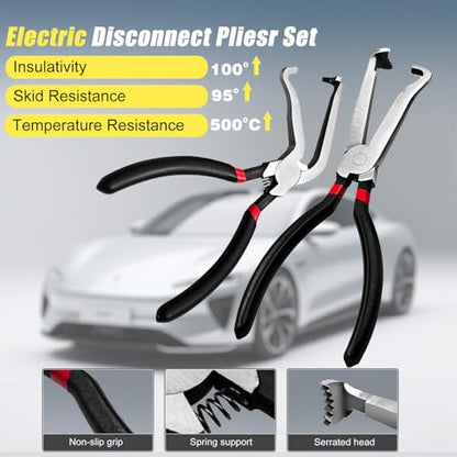 Electrical Disconnect Pliers for Cars: 3 Pieces Rapid Disconnector Pliers Set - Automotive Connector And Fuel Line Clip Remover Tools for Cars, Trucks Repair with Rapid Disconnector and 2 Pair Golves