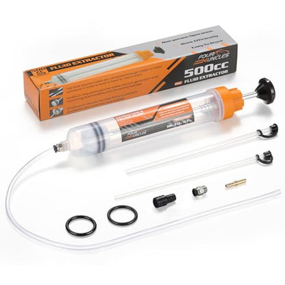 FOUR UNCLES Fluid Transfer Syringe for Automotive Oil Service 500cc | High Capacity Service, Less Refilling,Precise Fluid Control, Transmission Maintenance, Reusable Garage Tool - size: 500cc(58cm hose)