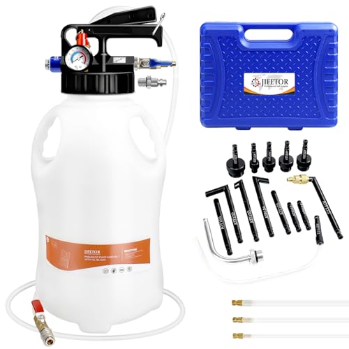 JIFETOR Transmission Fluid Pump Pneumatic Extractor and Dispenser Tool Kit, 10L ATF Fill and Evacuator Oil Can Set with 15PCS ATF Adapters 3PCS 1M Hose for Gear Oil Garage and Shop Fluid Transfer - color: Blue