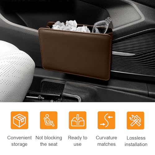Car Trash Can, Auto Leather Trash Bin Garbage Organizer Holder with One Roll Trash Bag, Mini Foldable Dustbin Storage Bag Container, Multi-Function Trash Box for Car SUV (Brown) - color: Brown