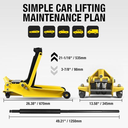 YELLOW JACKET 3.5 Ton Floor Jack Hydraulic Low Profile Floor Jack with Dual Piston Quick Lift Pump, Home and Workshop Car Maintenance for Various Vehicles, 3.5 Ton Capacity, Yellow - size: 3.5 ton low profile