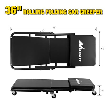 Nilight 36" Z Creeper - 2-in-1 Folding Rolling Mechanic Seat, 36 inches Adjustable Lay-Down or Sit Garage Chair, 300 lbs Capacity, Grey Black - color: Black