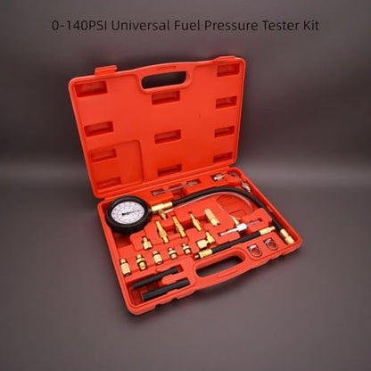 Lucky Seven 0-140PSI Universal Fuel Pressure Tester Kit, Professional Automotive Diagnostic Tool for Car/Truck/Motorcycle, Fuel Injector Pump & Oil System Tester (Gasoline Engine