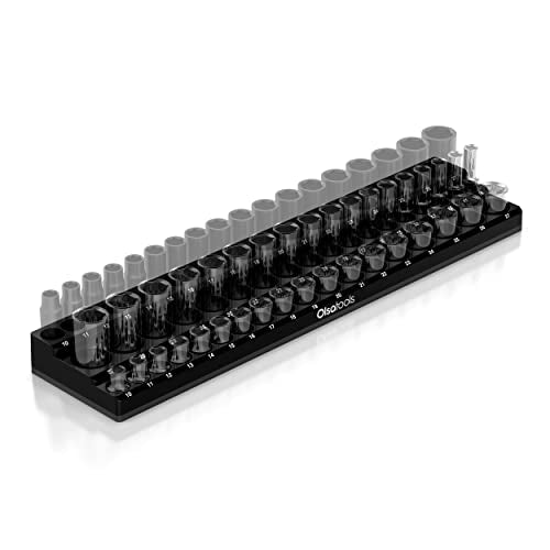 Olsa Tools Magnetic Socket Organizer (1/2-Inch Drive, 3 Row) - Magnetic Tool Organizer & Socket Holder - Tool Box Socket Organizers - Metric Black - Holds 54 Sockets - Professional Grade - Part: 1552 - color: Black, size: 1/2-Inch Drive, Metric