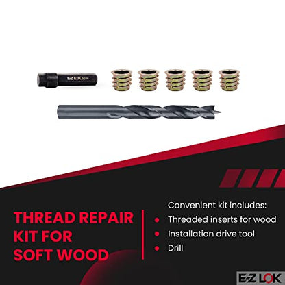 E-Z Hex Thread Repair Kit for Soft Wood Flanged Threaded Inserts 3/8-16 x 13mm, Drill, Installation Tool - size: 3/8-16 x 13mm (EZ-903816-13), style: Flanged