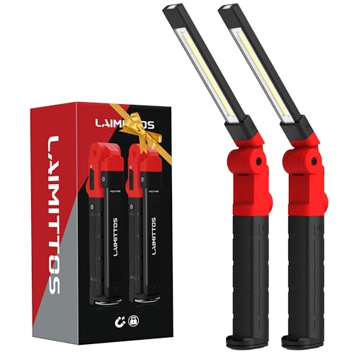 Rechargeable Work Light 2200mAh Magnetic LED Work Light Flashlight Mechanic Light Tool for Men Him, Foldable Lamp with Hook for Car Repair Emergency BBQ Grill (2 Pack) - style: 350 Lumens + 350 Lumens