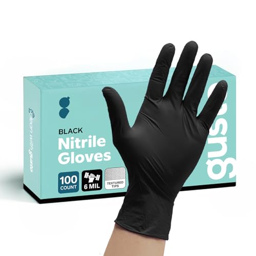 GUSTO Black Nitrile Gloves - Disposable Heavy Duty 6 Mil | Latex-Free, Powder-Free, Textured Fingertips, Food Safe, Flexible Fit, Cooking, Cleaning, Mechanics & Salon - size: Medium