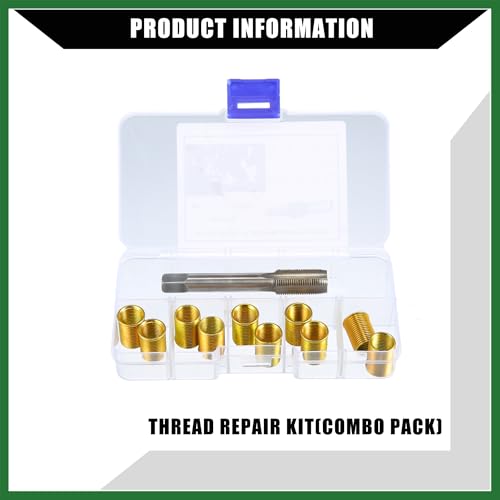 Motoforti Outer/Universal Spark Plug Thread Repair Tools with M10x1.0 Inner Thread Inserts and M12x1.0 Tap/Durable/Metal / 1 Set/Gold Tone Long-lasting