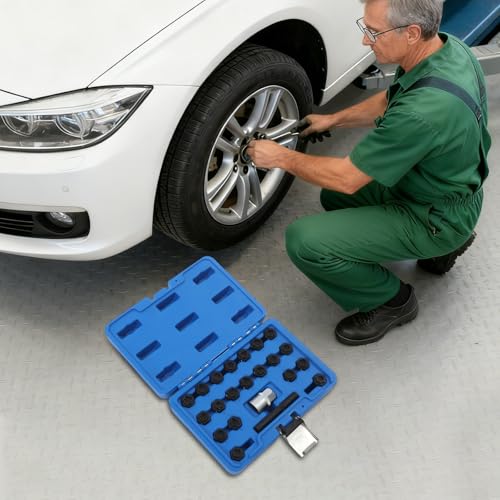 22pcs Universal Wheel Locking Key Socke, Wheel Lock Removal Tool Kit, Anti-Theft Lug Nut Removal Tool, Metric Locking Lug Nut Removal Tool for Easy Removing of Aftermarket & Factory Wheel Lug Nuts