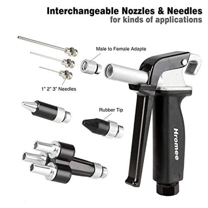 Hromee 12 Pieces High Flow Air Blow Gun Kit with Safe Quiet Xtreme Nozzles Rubber Tip 6/12 Inch Extension Chip Guard and Needles Duster Gun and Air Compressor Accessories