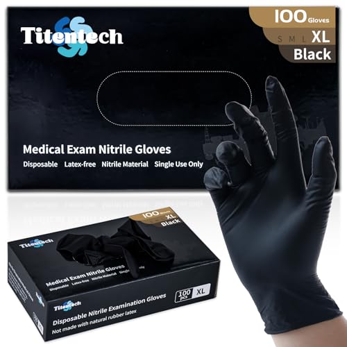 Disposable Nitrile Exam Gloves Black Cooking Gloves Disposable Food Safe 3mil 100PCS/BOX - color: Black 100 XL