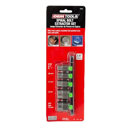 OEMTOOLS 22992 5 Piece Spiral Type Extractor Set on Aluminum Rail, Universal Stripped Bolt Extractor, Set of 5 Stripped Bolt Remover Tools - style: Standard