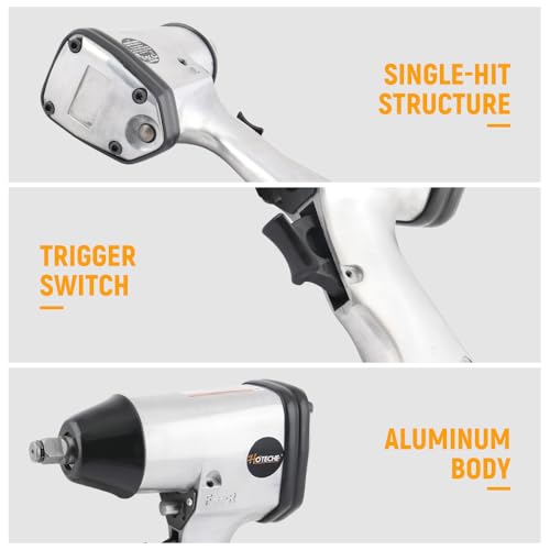 Hoteche 1/2-Inch Air Impact Wrench Kit, 243 ft-lb Max Torque Pneumatic Impact Gun, High Speed Lug Nut Remover, Rocking Dog Mechanism, Includes 3Pcs Sockets for Auto Repair & Tire Maintenance - size: 1/2-Inch 240Ft-Lbs