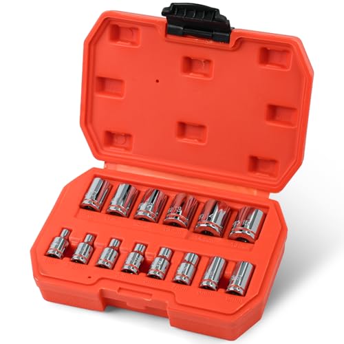 1/4" Drive Metric Master Socket Set, 14-Piece Shallow Hex Socket Set (4mm-15mm), Cover Most Commonly Sizes, 6 Point, Chrome Vanadium Steel with Molded Case - size: Shallow, style: 14pcs-metric