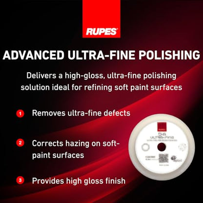 RUPES 9.DA100S Pack of 24 White D-A Ultra-Fine Polishing Foam Pads 100mm | Ideal for Paint Correction & Gloss Enhancement | Extremely Fine Defect Removal | Compatible with 4" Backing Plate - size: Ultrafine 100mm, style: Pack of 24