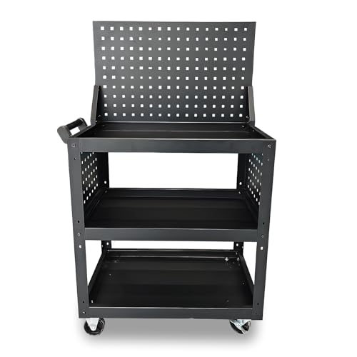 3 Tier Rolling Tool Cart on Wheels - Metal Service Cart Industrial Utility Cart for Mechanic - 330LBS Load Mobile Storage Organizer for Garage