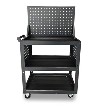 3 Tier Rolling Tool Cart on Wheels - Metal Service Cart Industrial Utility Cart for Mechanic - 330LBS Load Mobile Storage Organizer for Garage