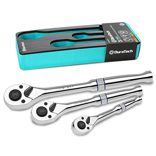 DURATECH 3-Piece Drive Ratchet, 1/4", 3/8", 1/2" 90-Tooth Quick-release Ratchet Wrench, Reversible, Cr-V Made, Full Polished, Mens Stocking Stuffers Gifts for Men Gifts for Women - size: Combo Kit (EVA Tray)