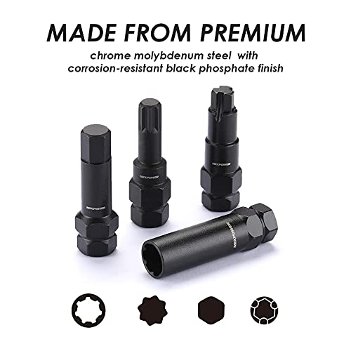 MIXPOWER 16-Piece Locking Lug Nut Master Key Set of Spline Star and Hex Style Keys, Wheel Lock Removal Kit, Thin-Walled and Long Lug Keys to Prevent Damage to Wheels Double-Hex Heads - size: 16PCS