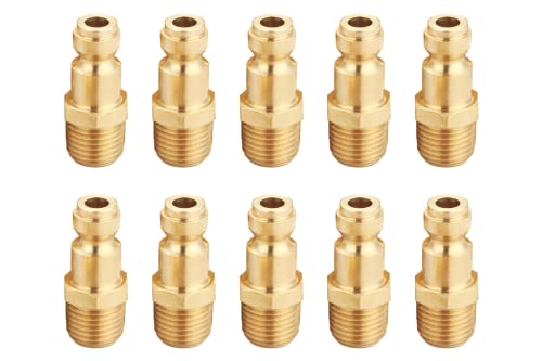 Brass 1/4 Inch NPT Male Automotive Type C, Air Hose Quick Connect Adapter | Air Coupler and Plug Kit, Air Compressor Fittings, 10 PCS, (Male NPT) - size: Male Plug 10 Piece