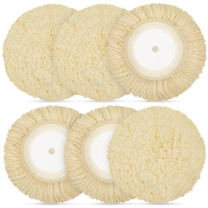 Tallew 6 Pcs 8 Inch Wool Polishing Pad Hook Loop Buffing Pad for Drill Curved Edge Compound Cutting Tool Drill Polisher Attachment Wheel Polish Kit Car Body Repair Buffing - size: 8 Inch