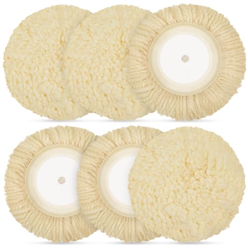 Tallew 6 Pcs 8 Inch Wool Polishing Pad Hook Loop Buffing Pad for Drill Curved Edge Compound Cutting Tool Drill Polisher Attachment Wheel Polish Kit Car Body Repair Buffing - size: 8 Inch