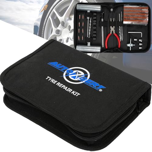 AUTOXBERT Universal Tire Repair Kit 45Pcs Heavy Duty Car Emergency Tool Plug Set | quick puncture fix;refined quality steel;airtight seal flex;fit tractors mowers;t-handle spiral tool;portable storage case; - size: 45pcs Compact kit