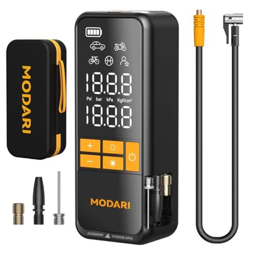 MODARI Tire Inflator Portable Air Compressor - 160 PSI Portable Tire Inflator for Car, Auto Shut-Off, Cordless Tire Inflators with Gauge for Car, Pickup, Bike and More, Black