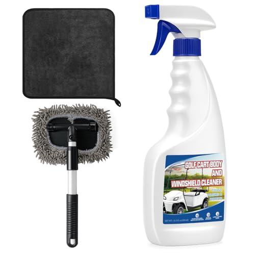 4 Pcs Golf Cart Cleaner Kit, Golf Cart Body Windshield Polish Cleaner with Cleaning Brush Towels, Removes Hard Water Stains, Battery Acid, Grease, Lubricates & Rust Proofs